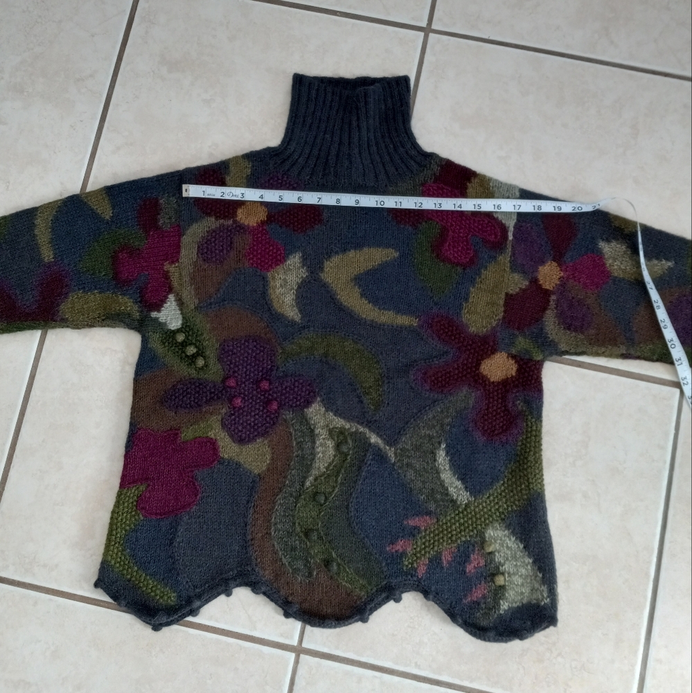 Peruvian Connection Aplaca Sweater Floral Patchwork Embroidery Pom Pom Artsy - Picture 12 of 16